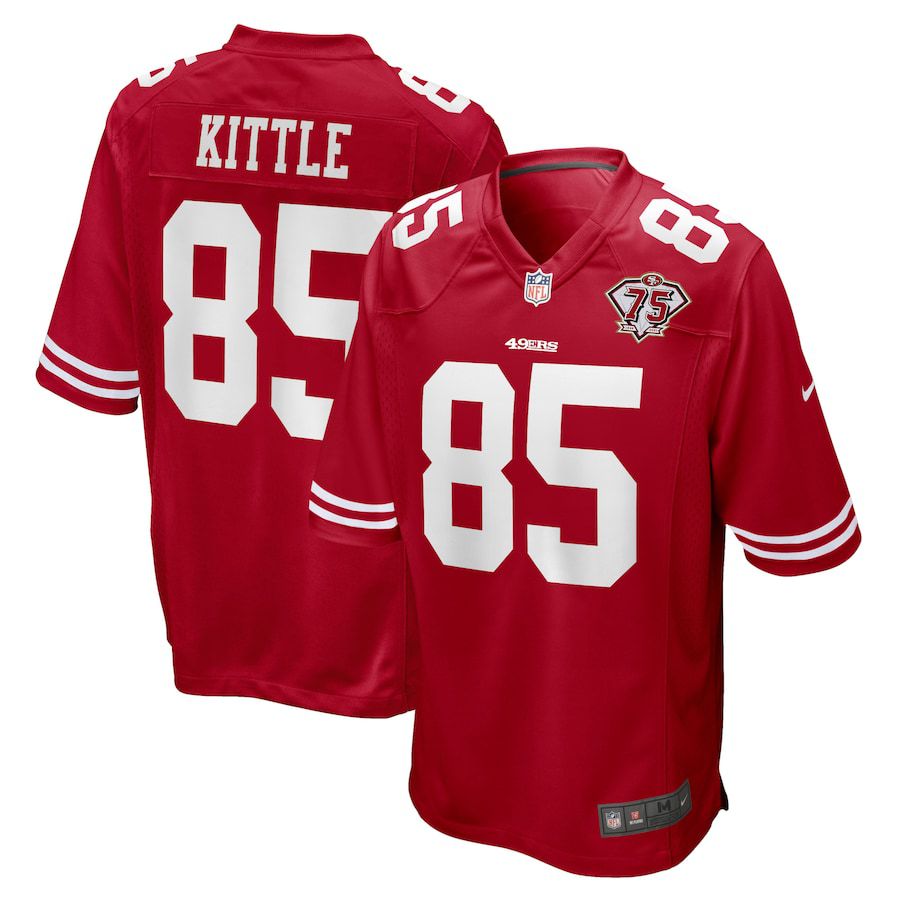 Men San Francisco 49ers #85 George Kittle Nike Scarlet 75th Anniversary Game NFL Jersey